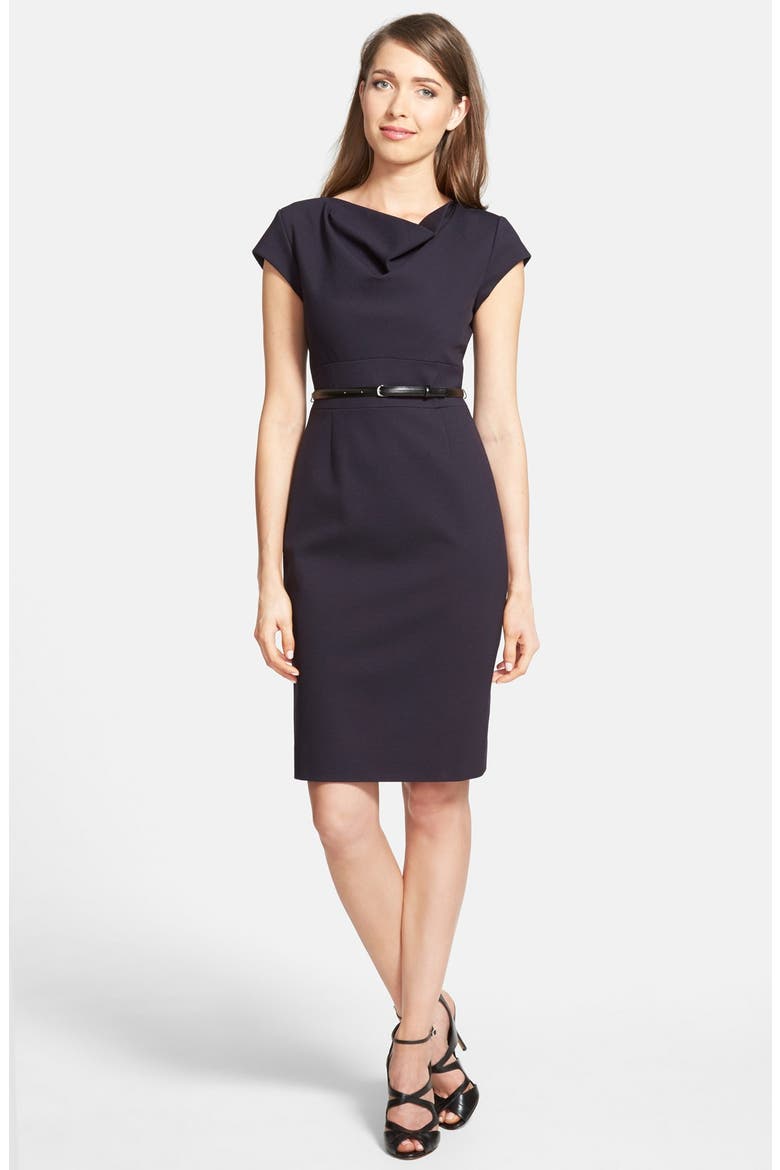 'Sunmosa' Drape Neck Ponte Dress, Main, color, NAVY NIGHT