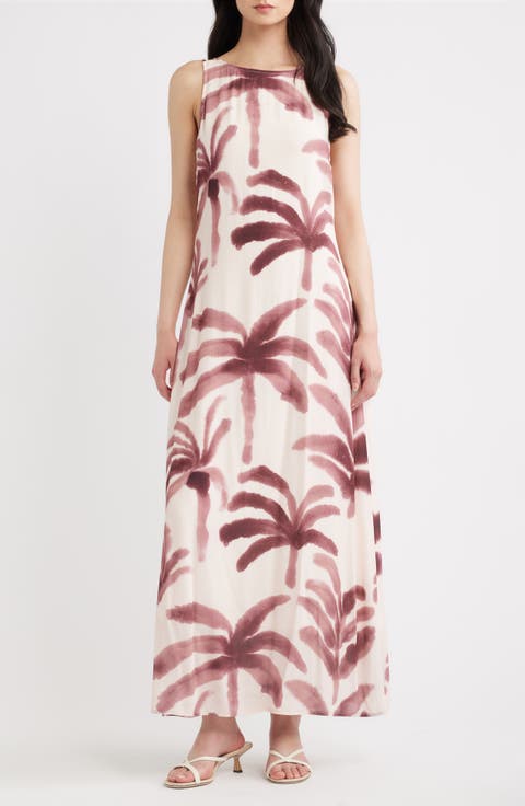 Isle Palm Tree Print Sleeveless Dress