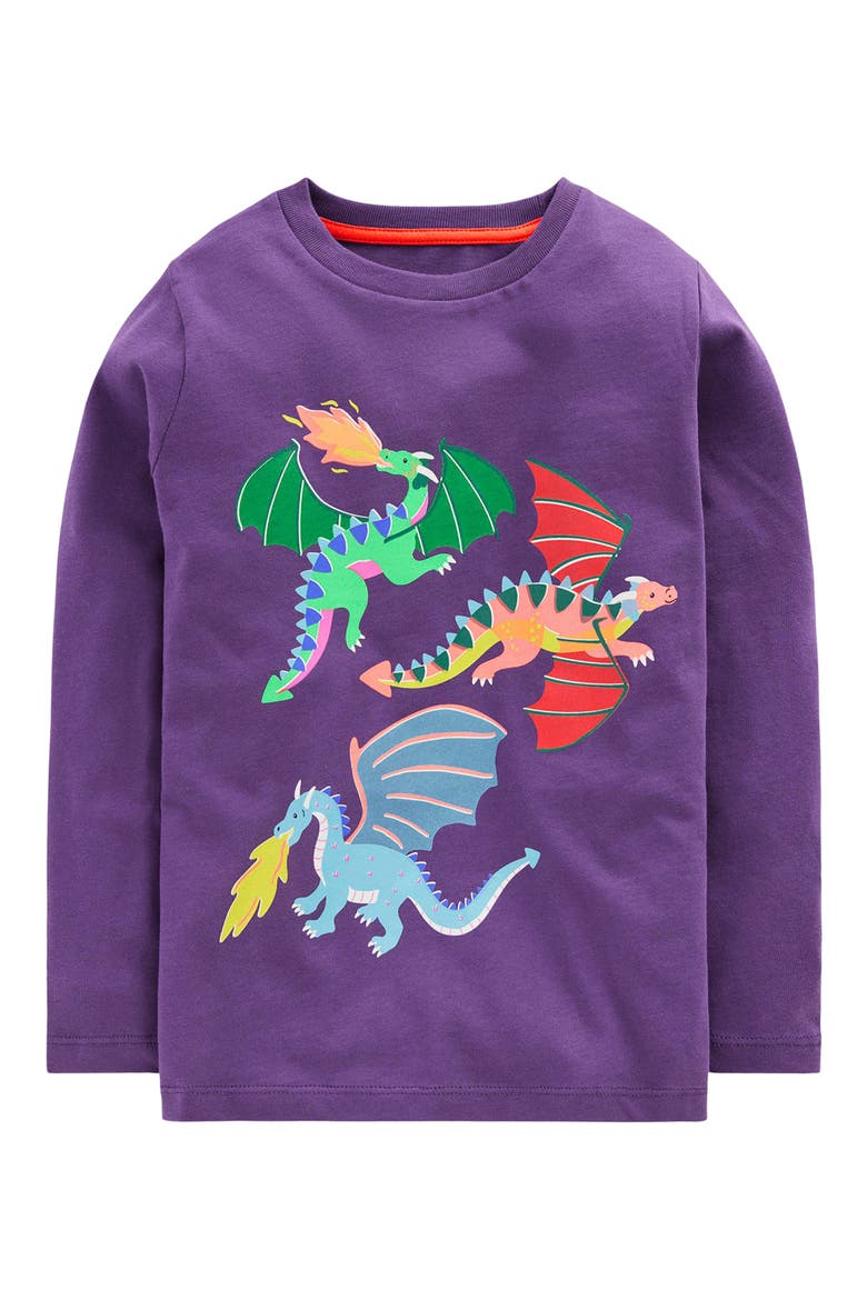 Kids' Dragon Long Sleeve Cotton Graphic T-Shirt, Main, color, MYSTIC PURPLE DRAGONS