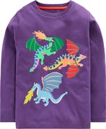 Mini Boden Kids' Dragon Long Sleeve Cotton Graphic T-Shirt
