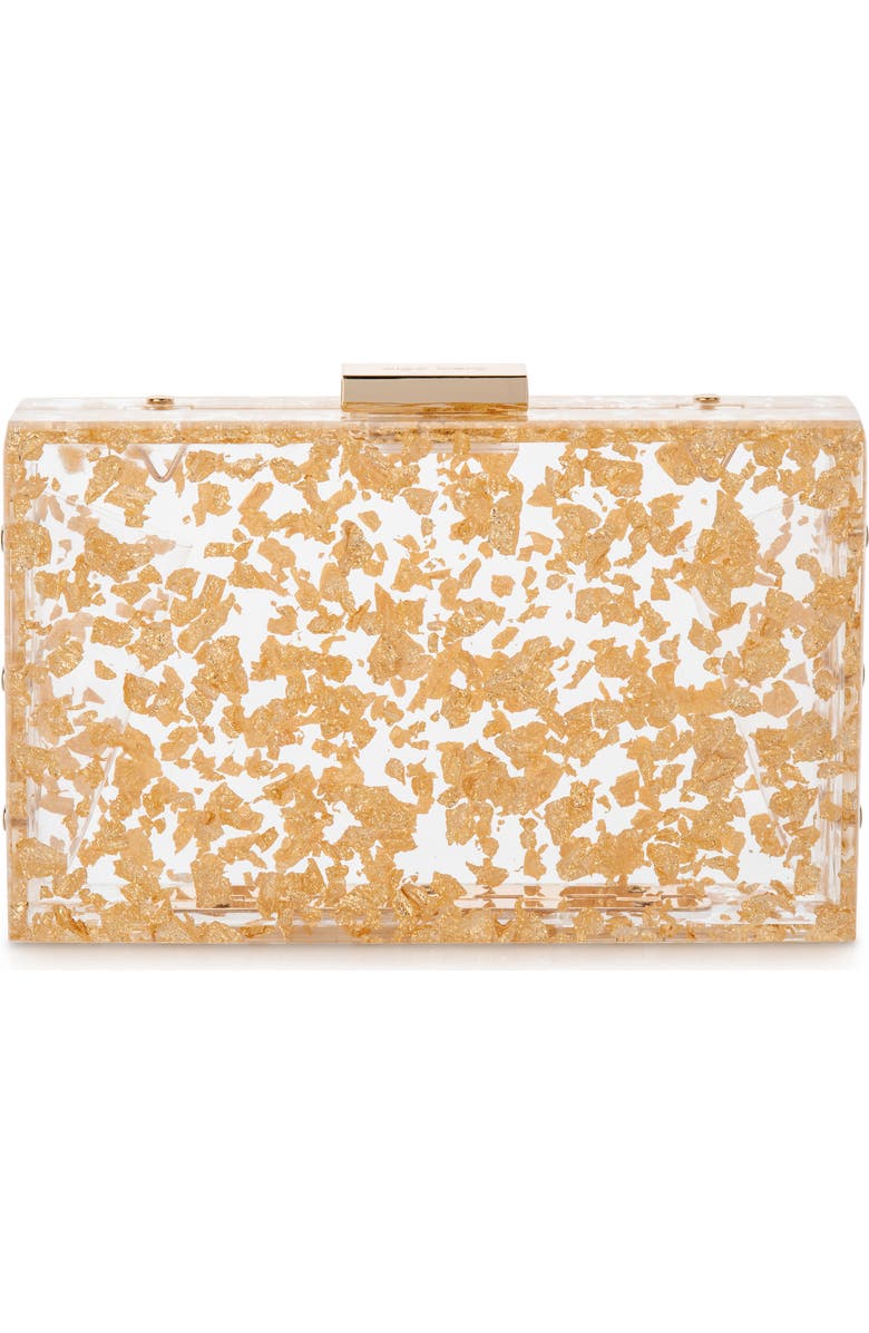 Olga Berg Carmella Foil-Flecked Box Clutch, Alternate, color, Gold