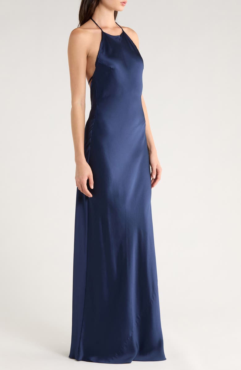 Reformation Jeany Silk Charmeuse Halter Dress, Alternate, color, Navy