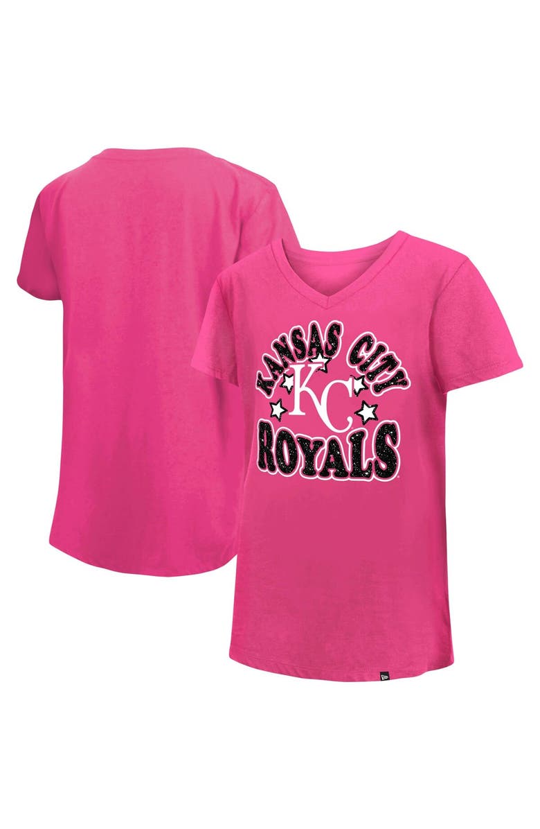 New Era Girls Youth New Era Pink Kansas City Royals Jersey Stars V-Neck T-Shirt, Main, color, Pink