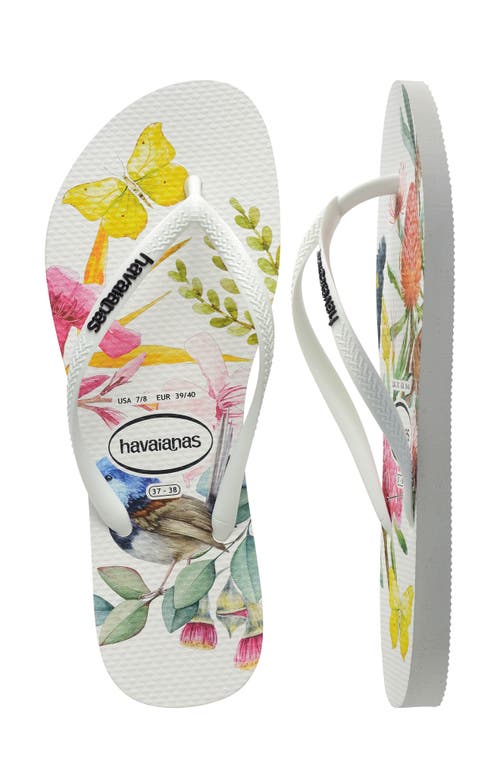 Havaianas Slim Flora Flip Flop In White