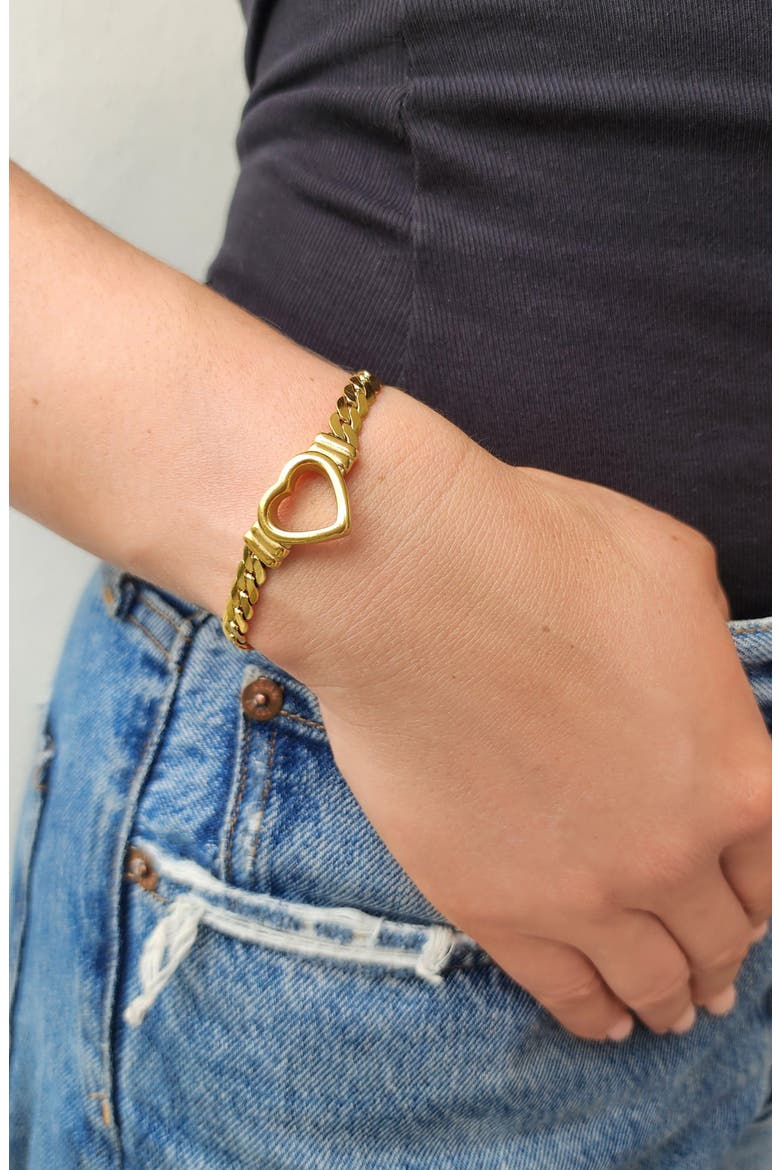 Heart Charm Curb Chain Bracelet, Alternate, color, GOLD