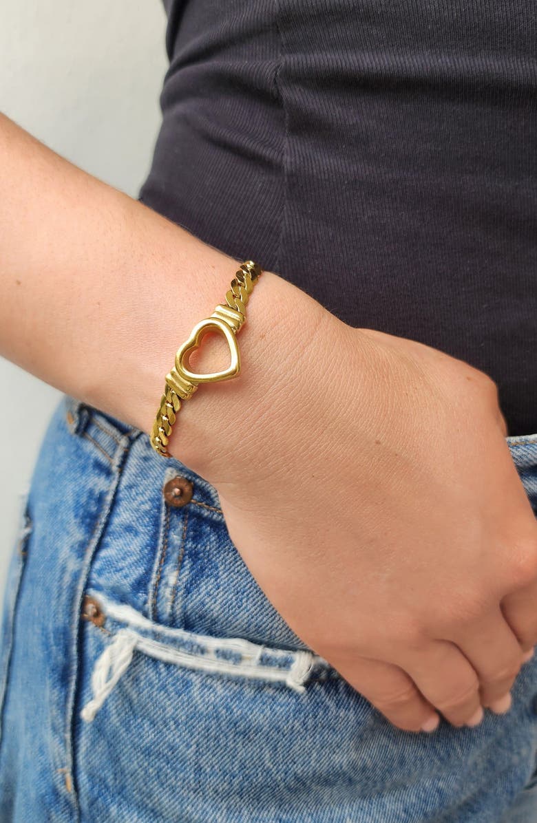 Adornia Heart Charm Curb Chain Bracelet, Alternate, color, Gold