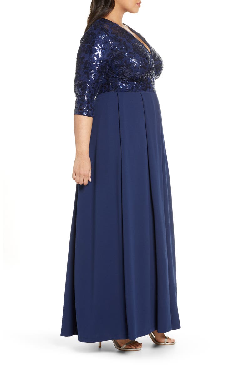Paris Sequin Bodice Gown, Alternate, color, NOCTURNAL NAVY
