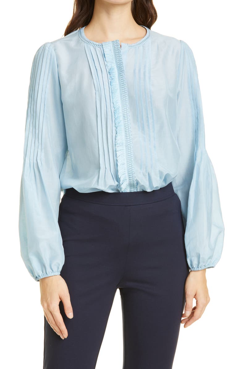 KOBI HALPERIN Sophie Pintuck Cotton & Silk Blouse, Main, color,