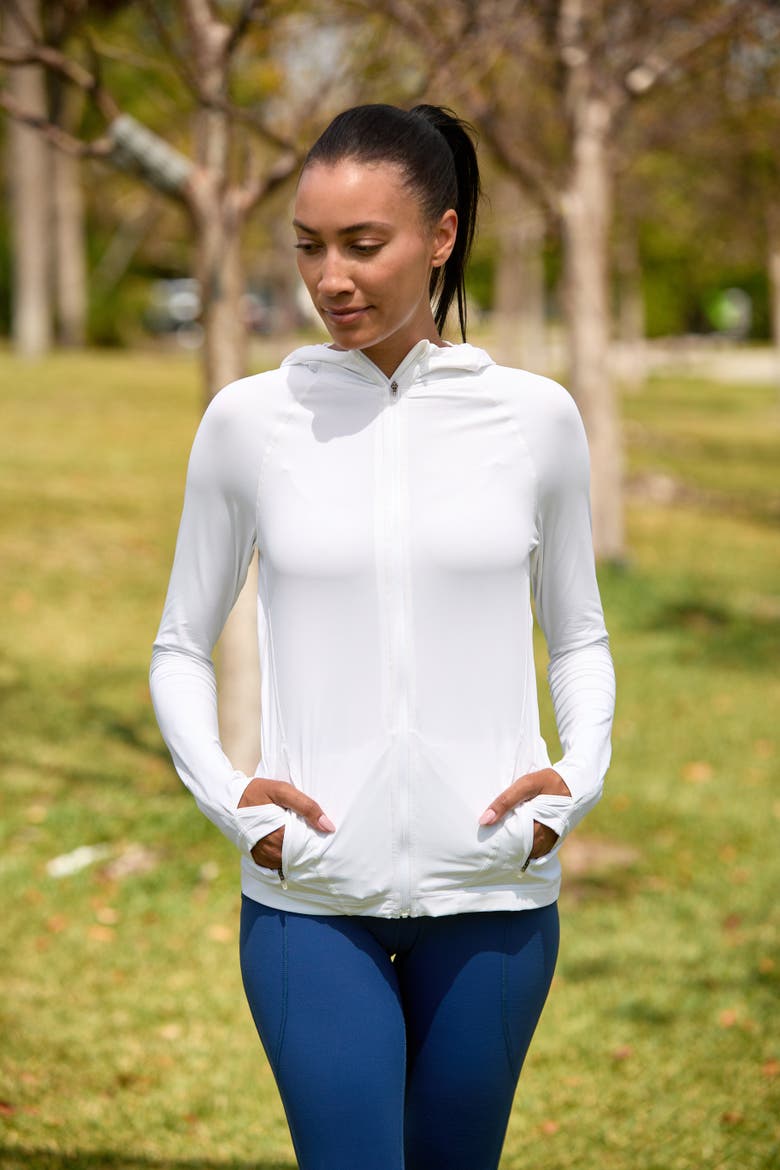 Women's Long Sleeve Full Zip Hoodie Jacket with Sun and UV Protection, Alternate, color, White