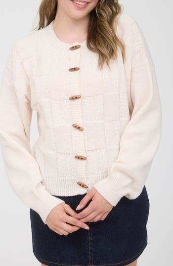 Blu Pepper Textured Oblong Button Cardigan In Neutral