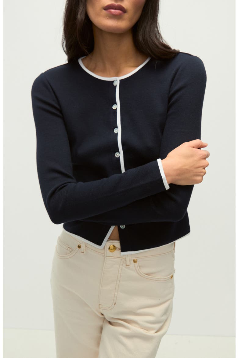 Wilmer Tipped Cotton Cardigan, Main, color, NAVY