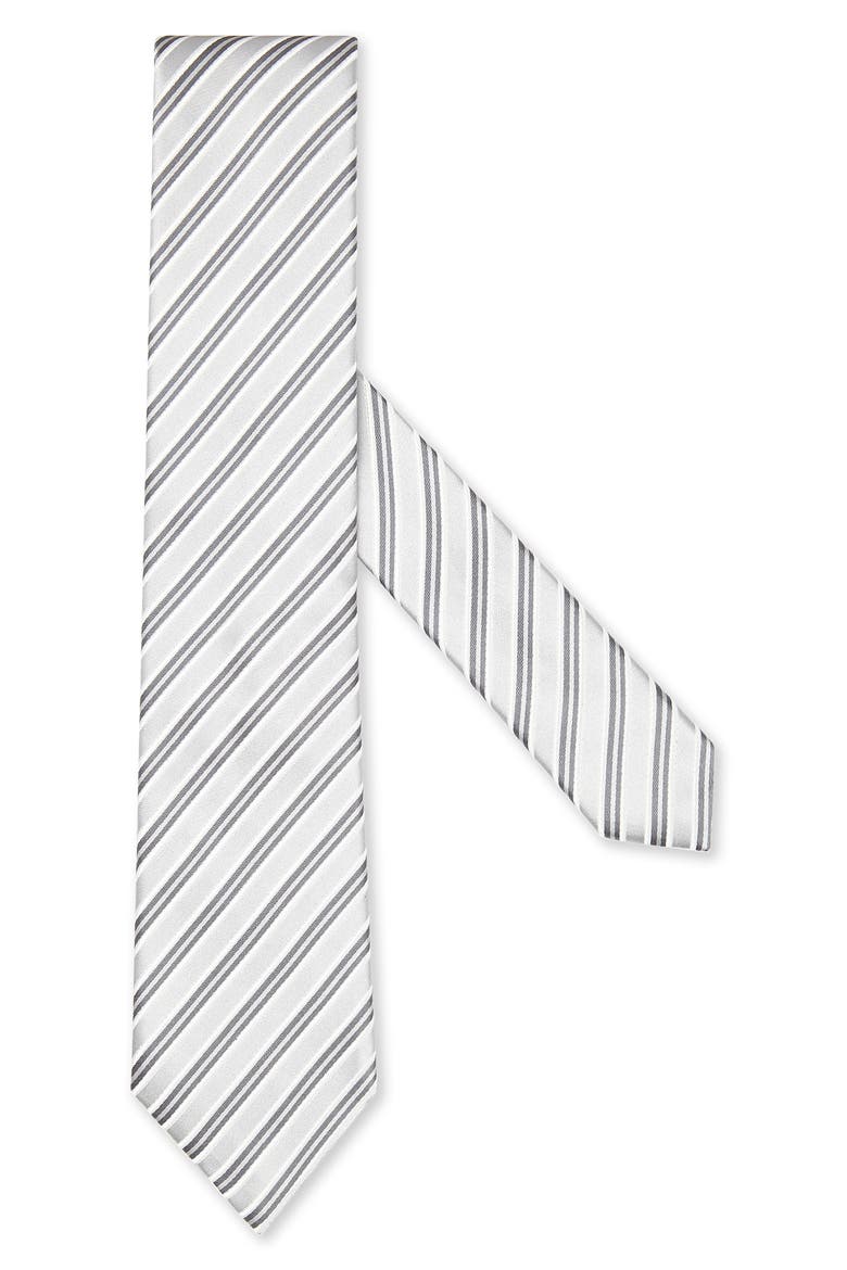 Evening Regimental Silk & Cotton Tie, Main, color, SILVER