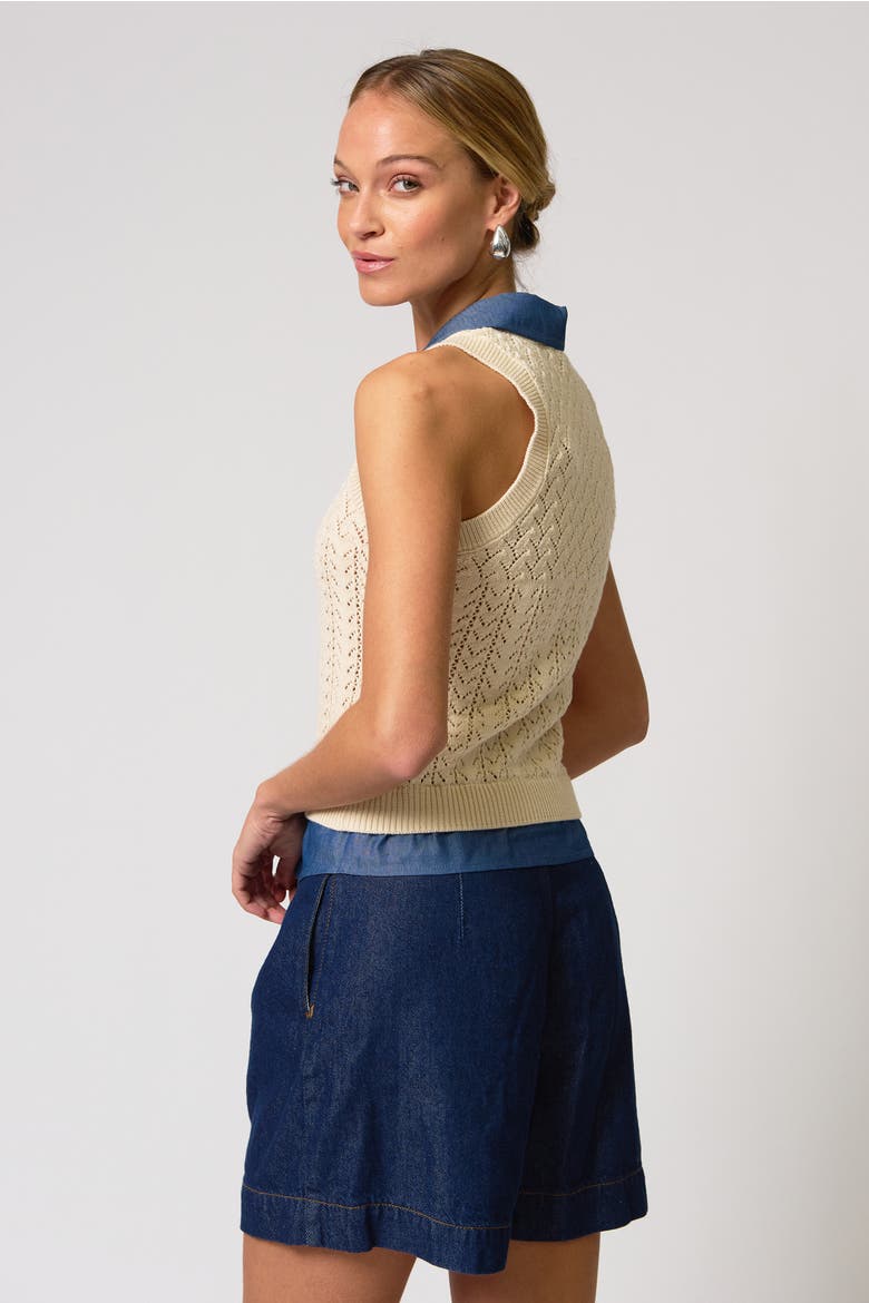 Hazel Pointelle Stitch Halter Twofer, Alternate, color, IVORY