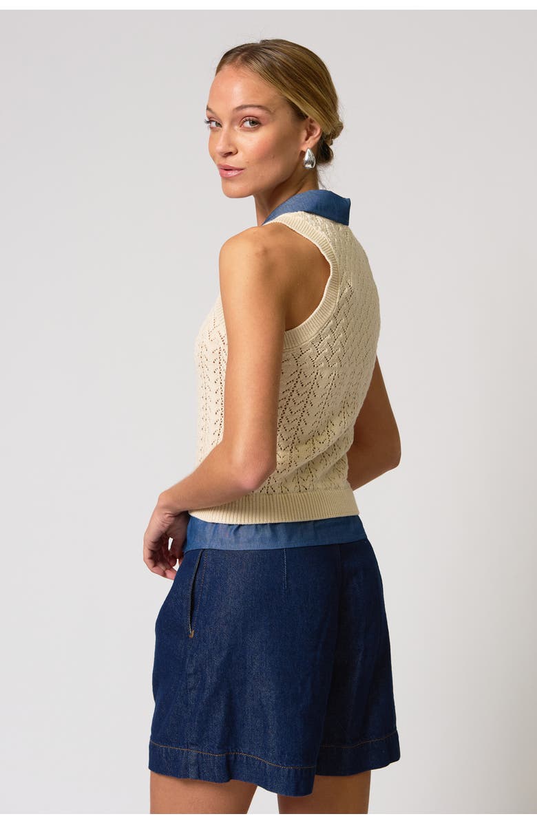 Central Park West Hazel Pointelle Stitch Halter Twofer, Alternate, color, Ivory