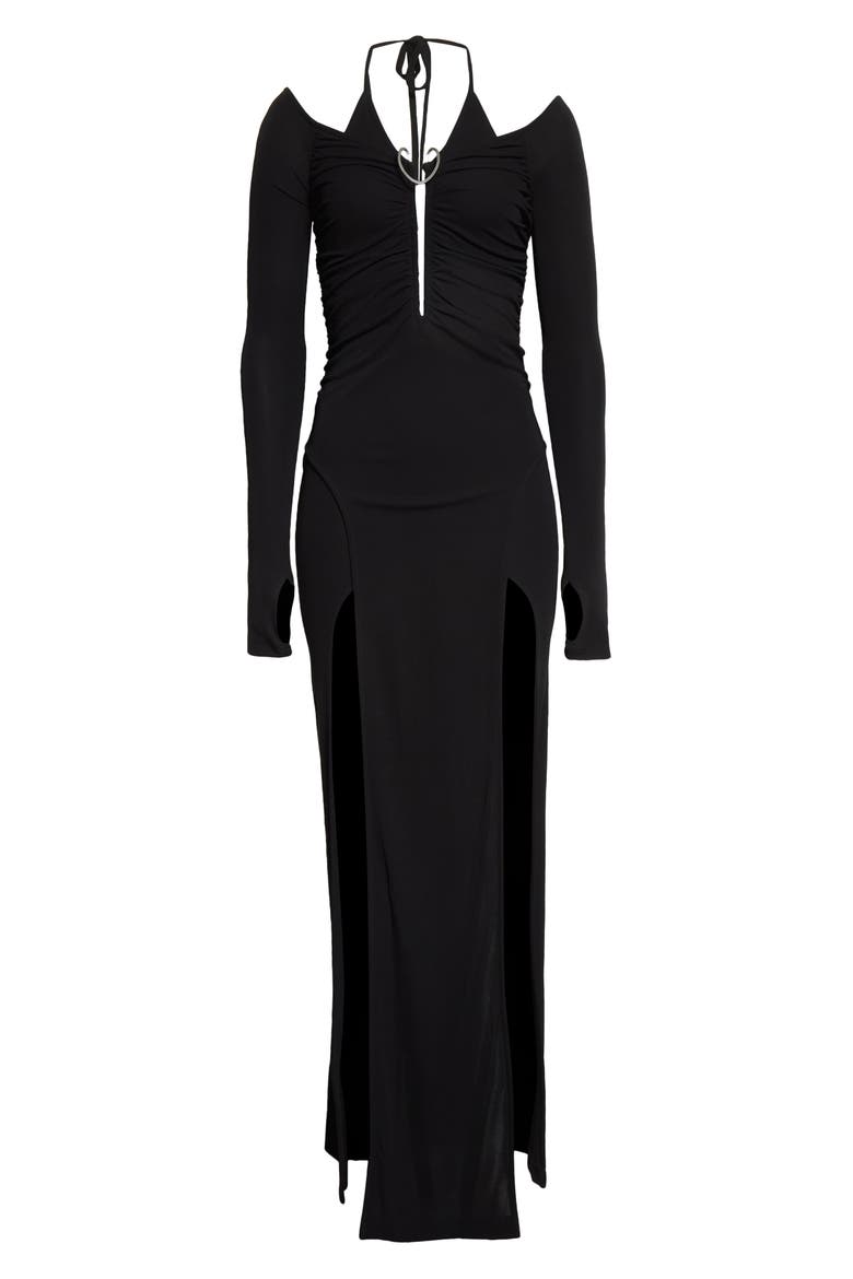 Mobius Slit Ruched Long Sleeve Knit Dress, Alternate, color, BLACK