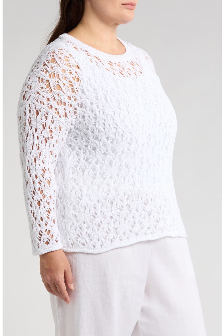 Open Stitch Organic Cotton Crewneck Sweater, Alternate, color, WHITE