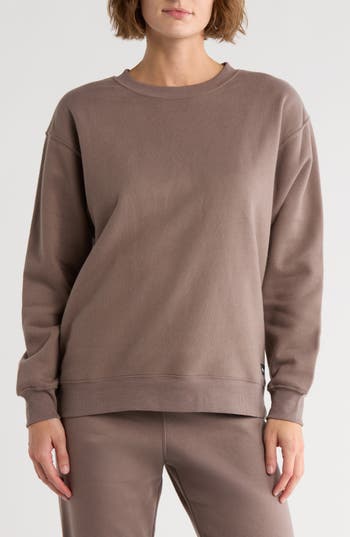 Calvin Klein Performance Logo Patch Fleece Sweatshirt In Brown