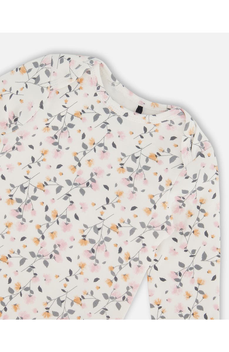 Deux par Deux Baby Girl's Organic Cotton Bodysuit Cream Printed Flowers, Alternate, color, 