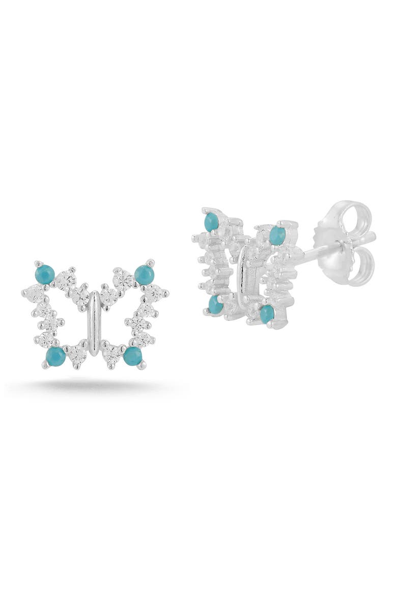 CZ & Turquoise Butterfly Stud Earrings, Main, color, SILVER