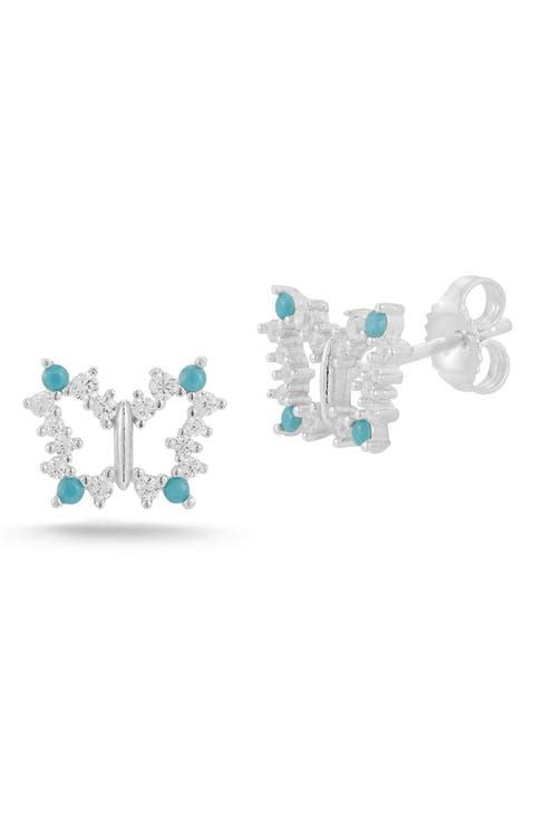 CZ & Turquoise Butterfly Stud Earrings