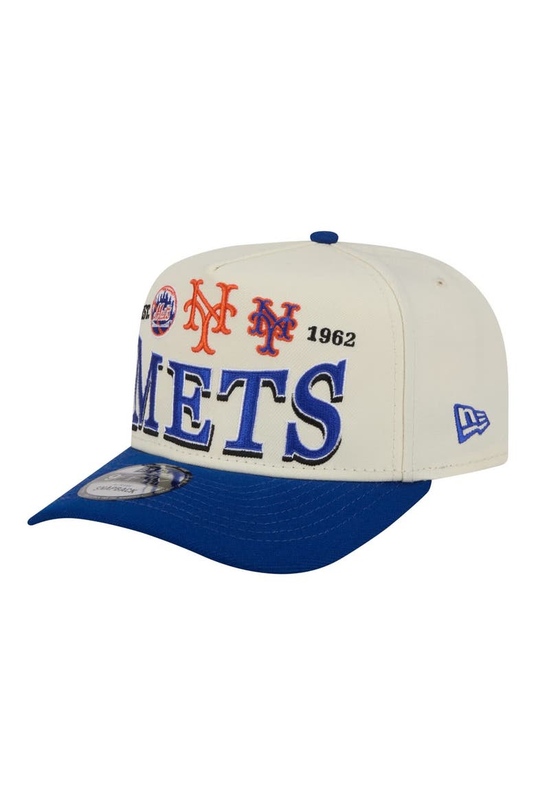 Men's New Era Cream New York Mets Throwback Tri-Hit A-Frame 9FIFTY Adjustable Hat, Main, color, Cream