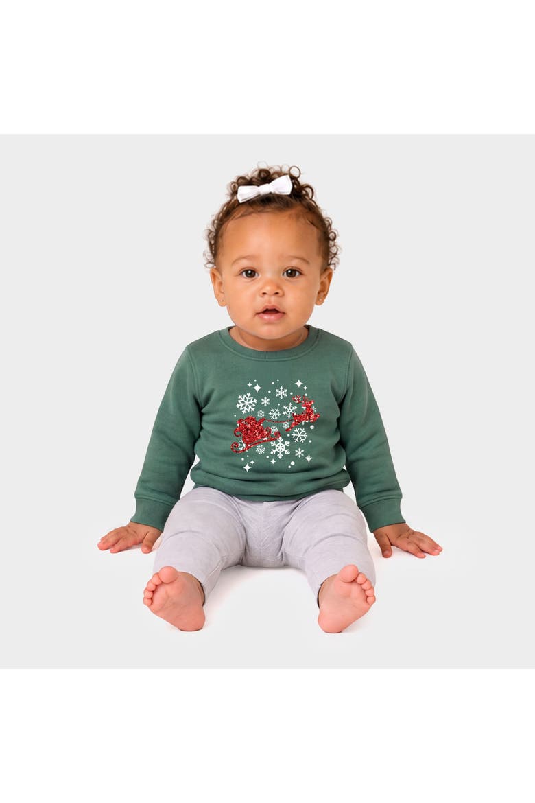 Santa Sleigh Glitter Crew Fleece Sweatshirt (baby), Alternate, color, Blue Spruce