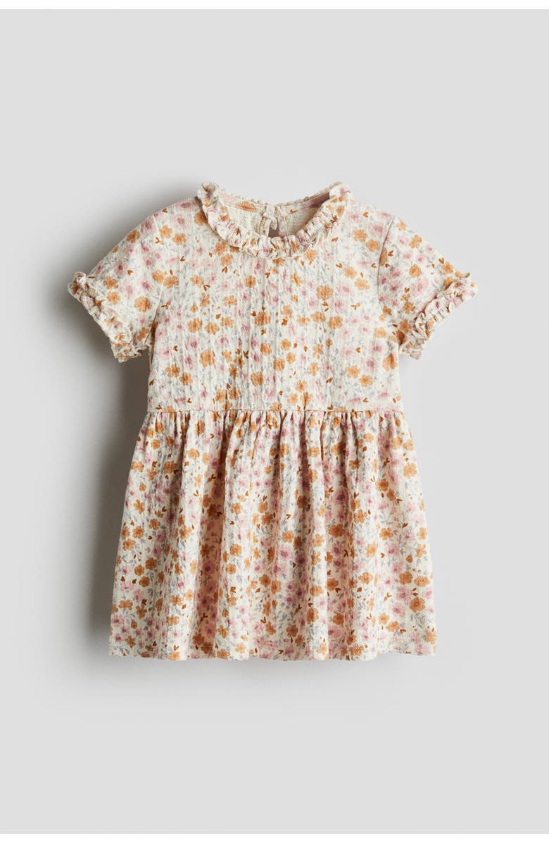 H&M Frill-trimmed Jacquard-jersey Dress, Main, color, Light Beige/Floral