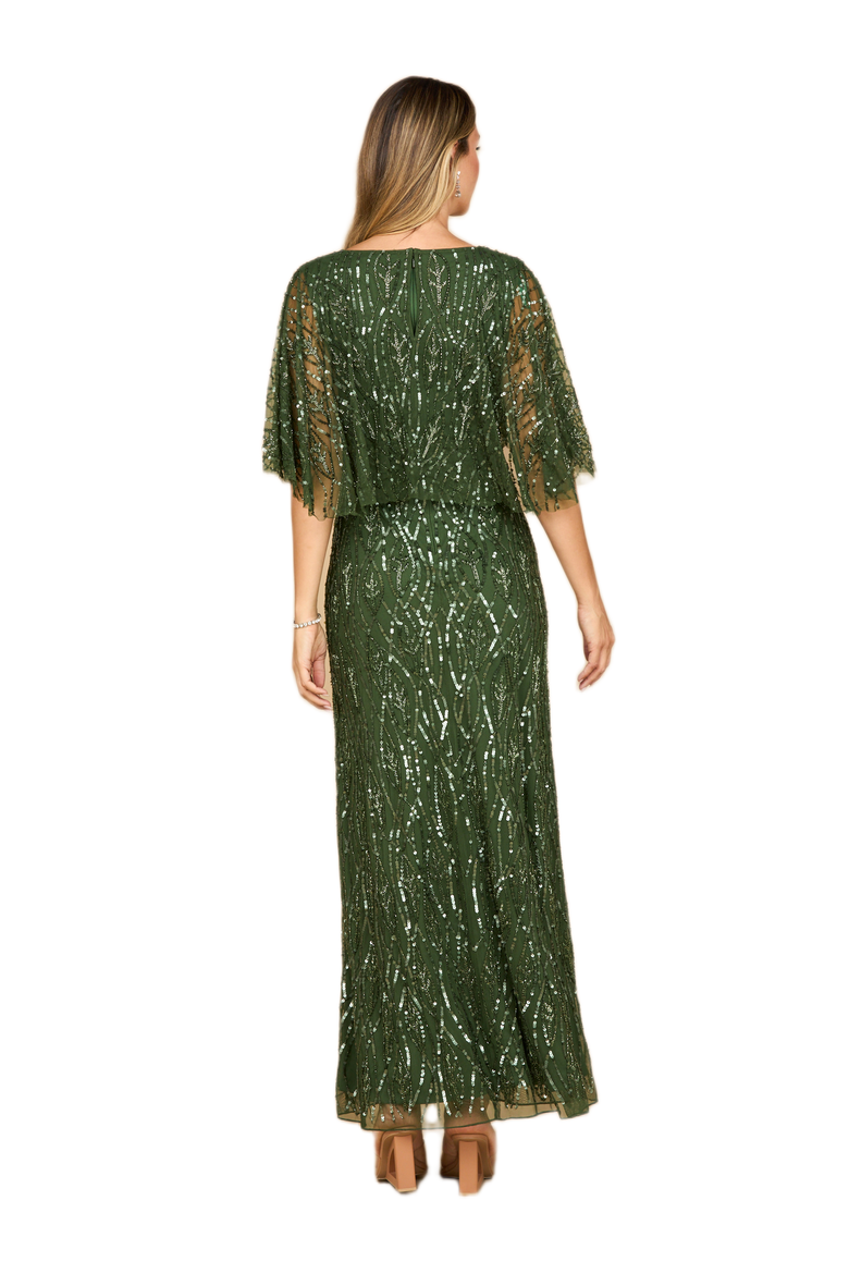 Beaded Gown with Half Cape, Alternate, color, Emerald