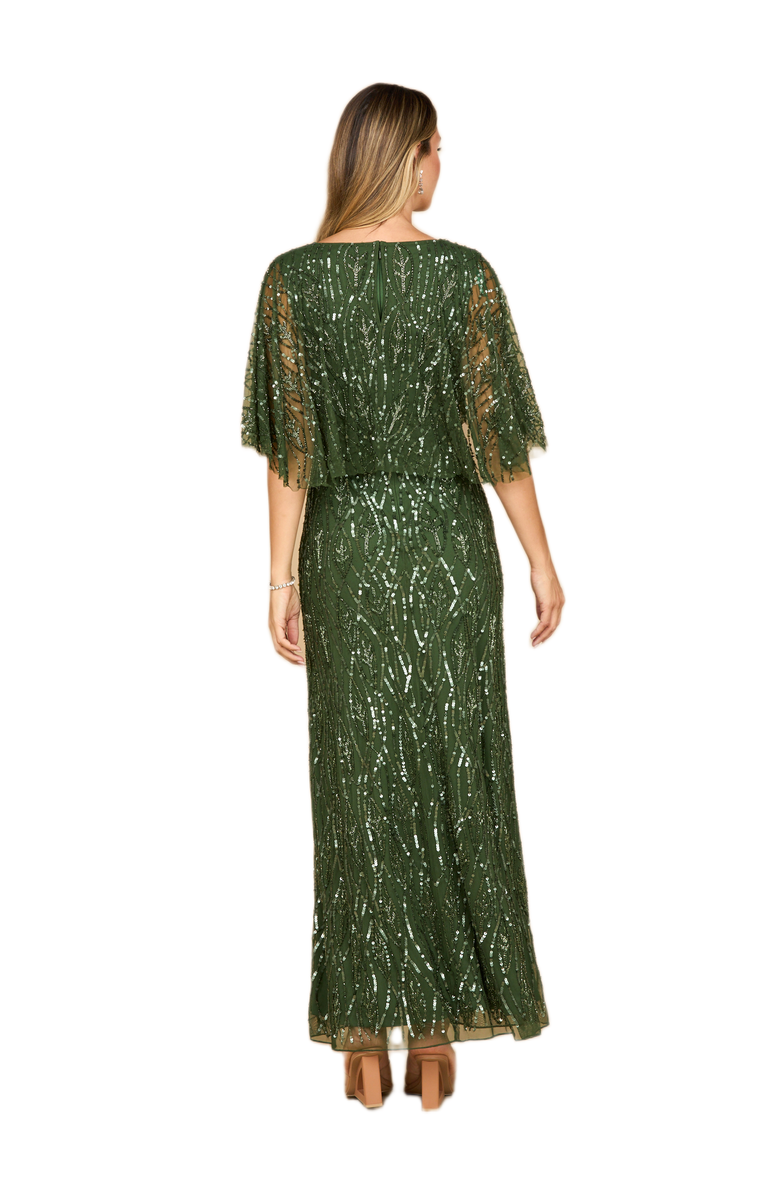 LARA New York Beaded Gown with Half Cape, Alternate, color, Emerald