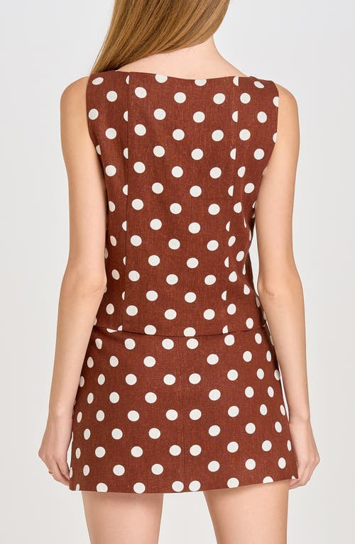 Wayf Elle Polka Dot Sleeveless Linen Blend Shell In Redwood Polka Dot