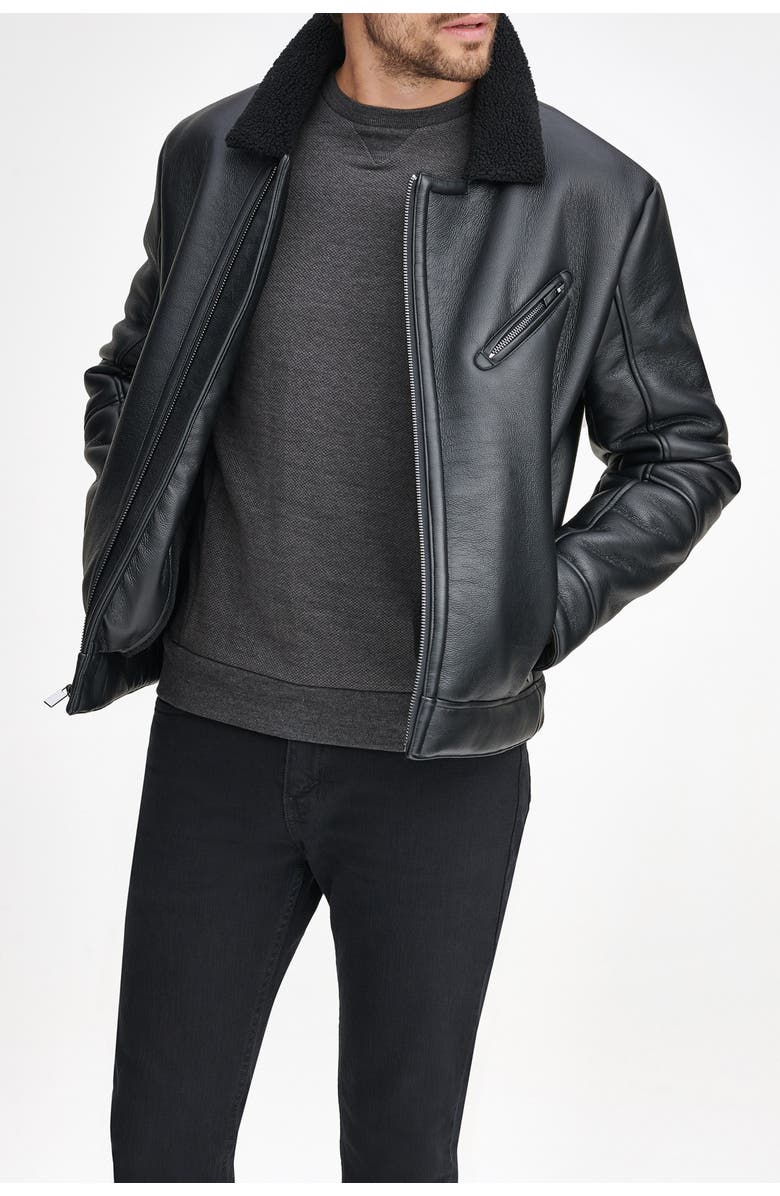 Marc New York Maxton Faux Leather & Faux Shearling Collar Moto Jacket, Main, color,
