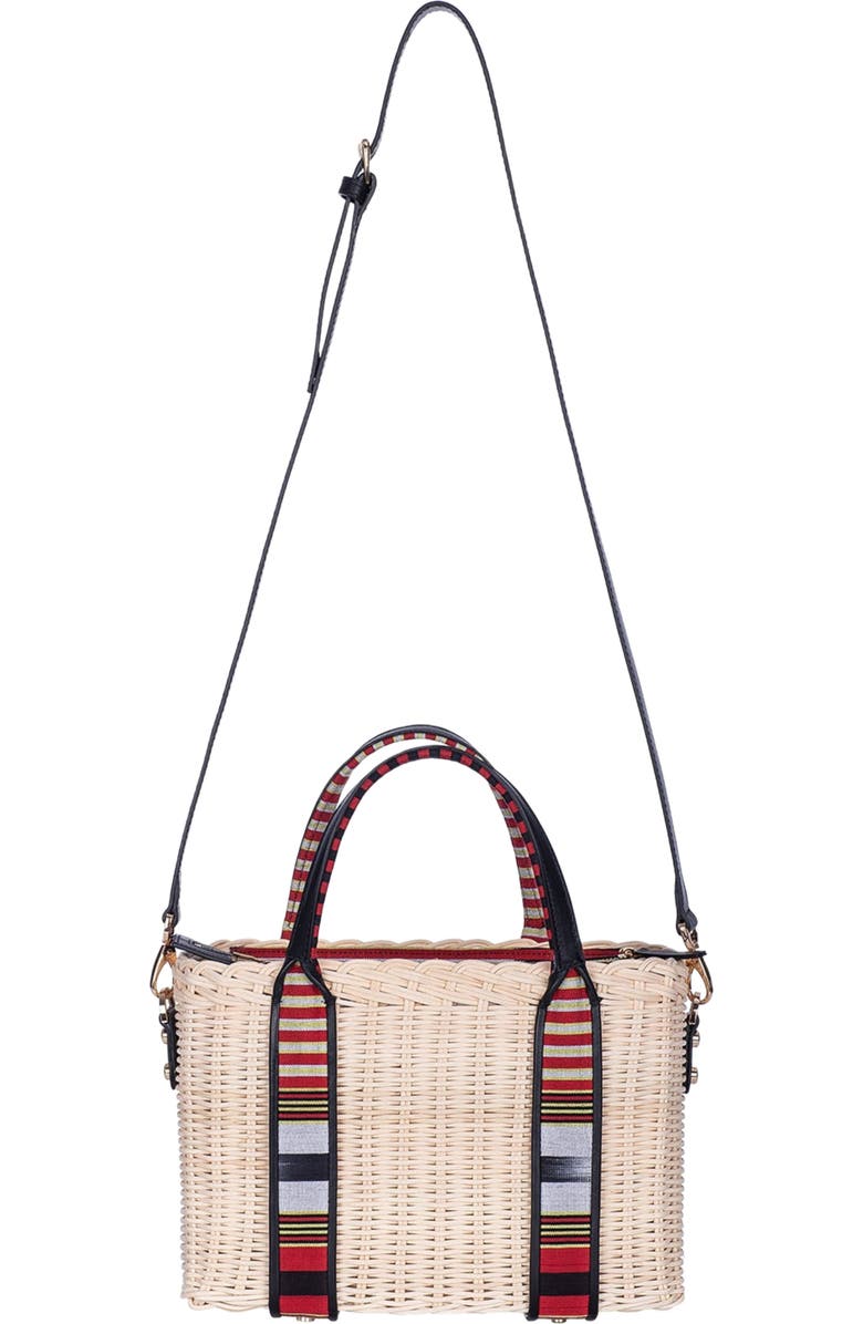 K
ai
Vrosi Woven Straw Handbag with Leather Trimmed Handles, Alternate, color, Black