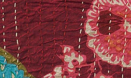 Taj Hotel Vintage Cotton Kantha Throw Blanket In Multi Red Floral