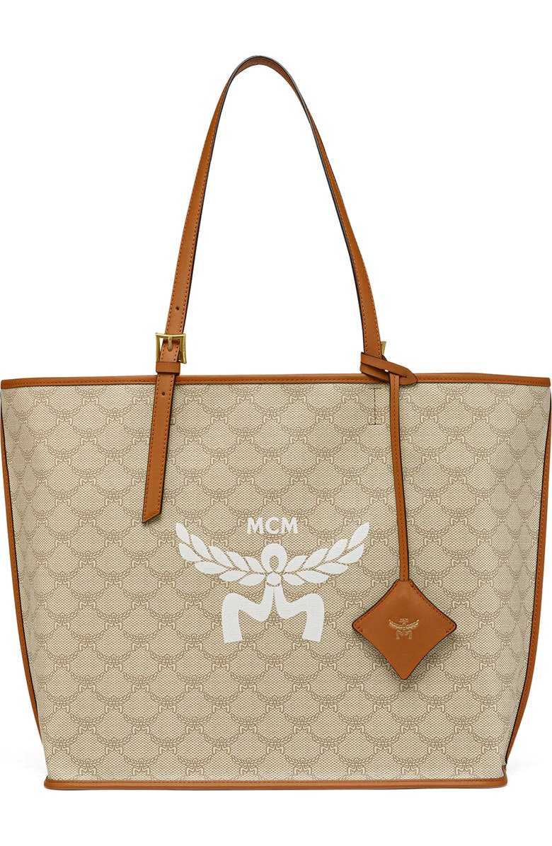 MCM Himmel Lauretos Coated Canvas Shopper Bag, Main, color, Oatmeal