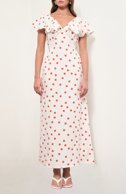Valerie Polka Dot Flutter Sleeve Midi Dress