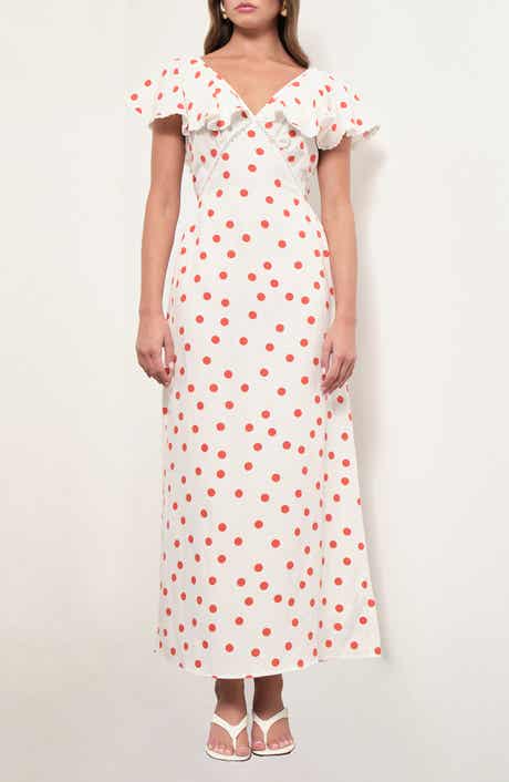 Valerie Polka Dot Flutter Sleeve Midi Dress