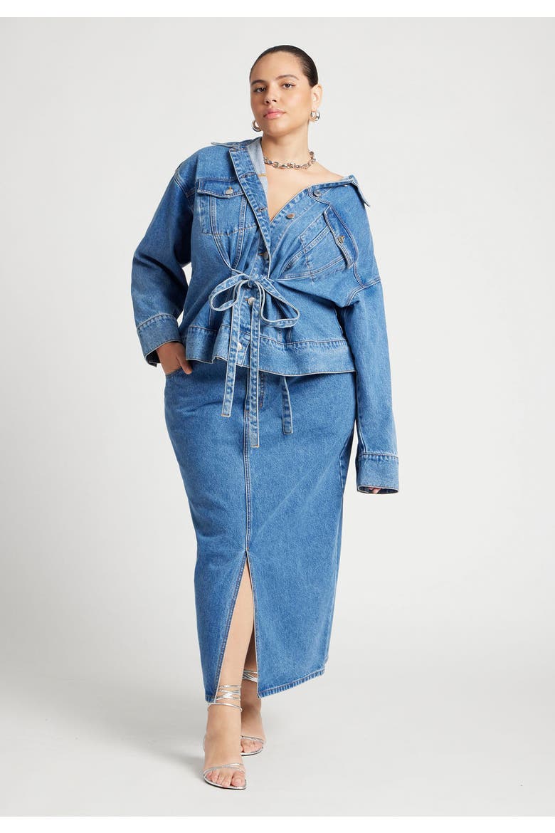 Denim Jacket With Cinched Waist, Alternate, color, MEDIUM WASH