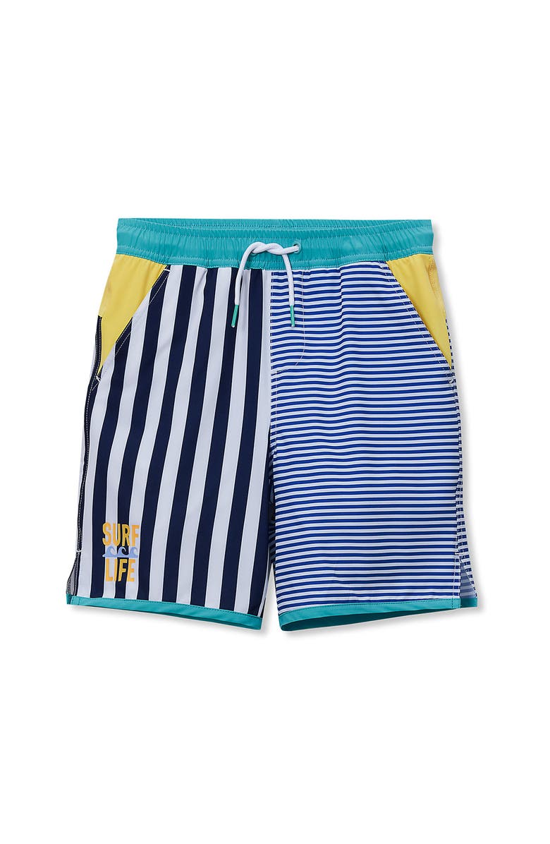 Lands' End Boys Husky Chlorine Resistant Stretch Hydroliner Sport Swim Trunks, Main, color, Blue Multi Stripe