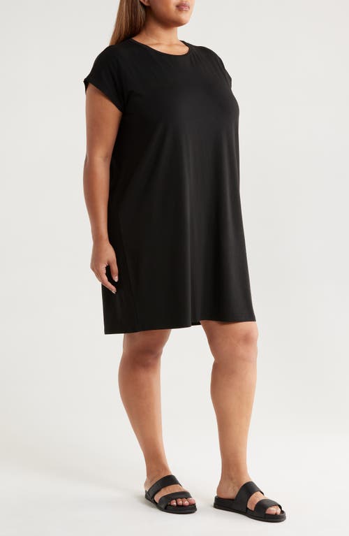 Eileen Fisher Crinkled Jersey Crewneck Elbow Sleeve Top In Black
