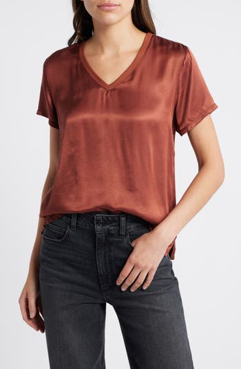 Nation Ltd June V-neck T-shirt In Cinnamon