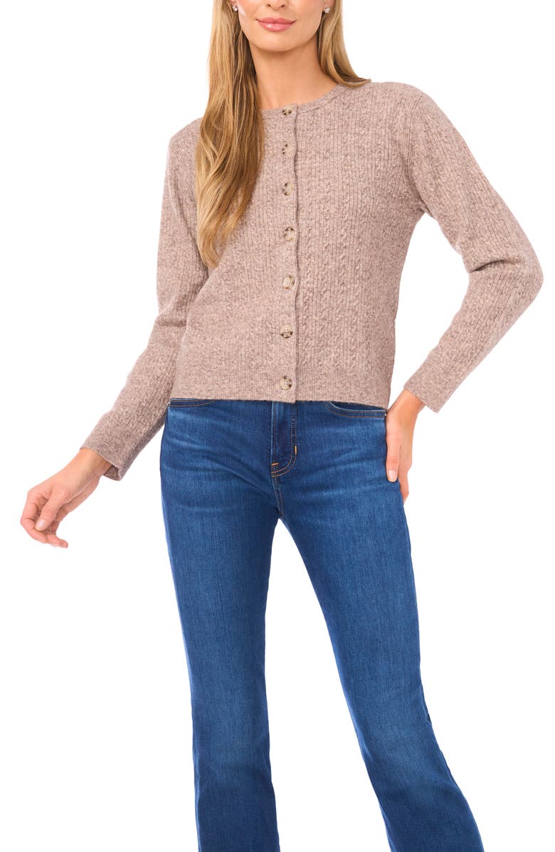 Halogen<sup>®</sup> Cable Stitch Cardigan, Main, color, Desert Taupe