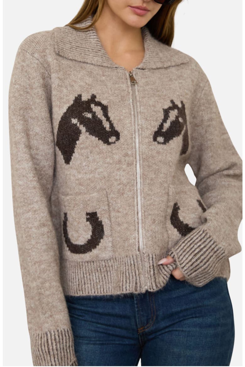 Horse Jacquard Cardigan, Alternate, color, LIGHT BROWN MULTI