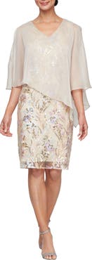 SL FASHIONS Sequin Overlay Cocktail Dress