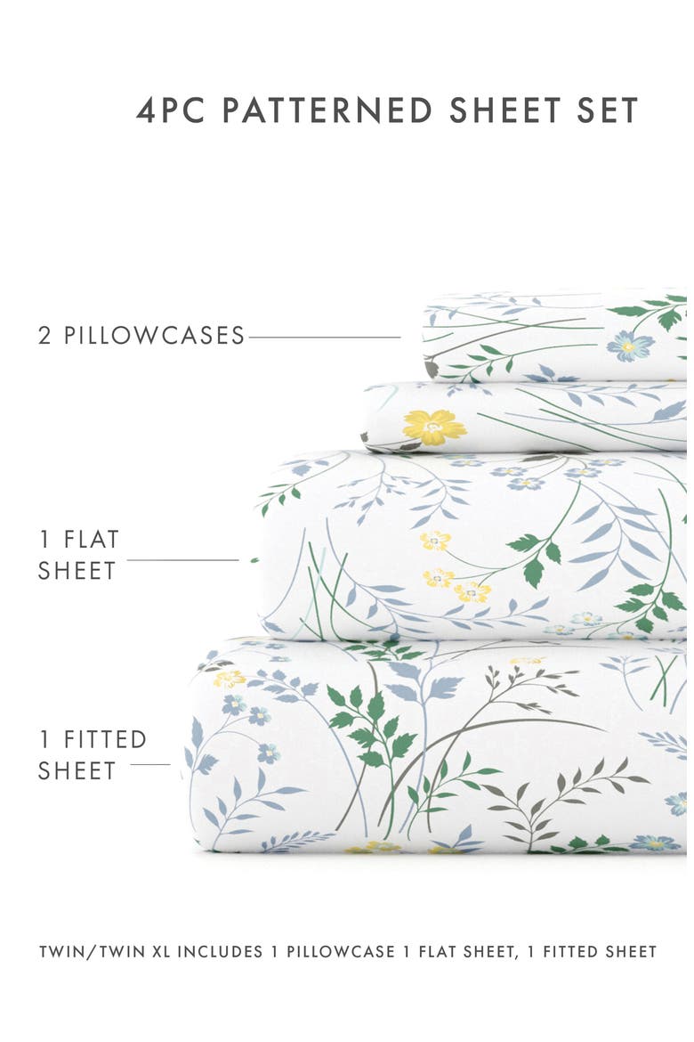 Premium Ultra Soft Wildflower Pattern 4-Piece Bed Sheets Set, Alternate, color, LIGHT BLUE