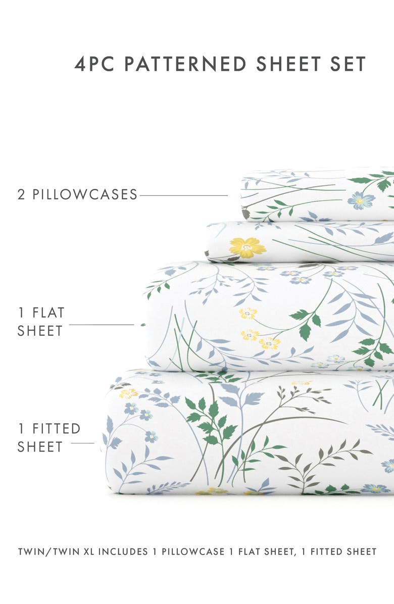 HOMESPUN Premium Ultra Soft Wildflower Pattern 4-Piece Bed Sheets Set, Alternate, color, Light Blue