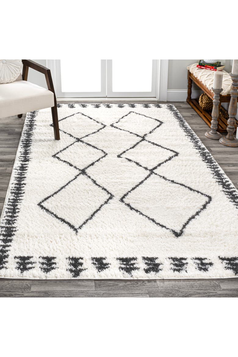 Calvia Moroccan Diamond Shag Area Rug, Alternate, color, White/Gray