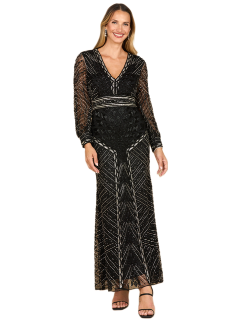 V-Neck Beaded Long Sleeve Dress