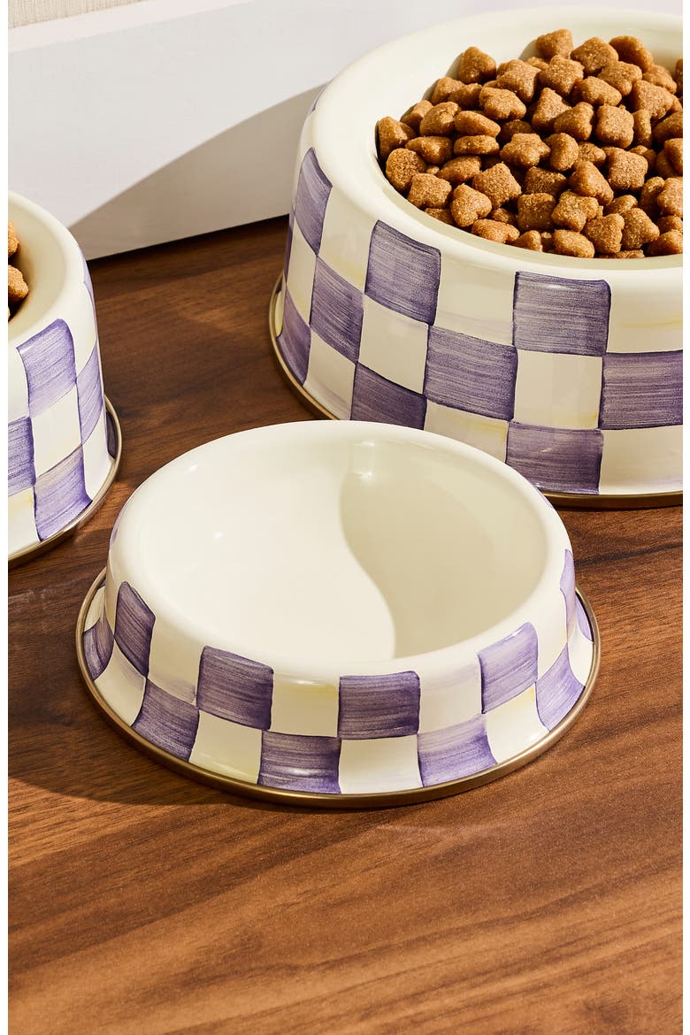 Large Courtly Check Pet Dish, Alternate, color, PURPLE