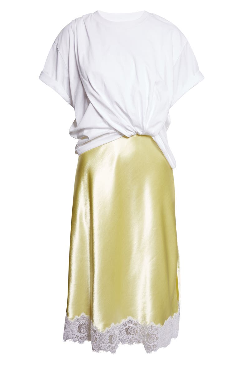 Mixed Media Short Sleeve Dress, Alternate, color, WHITE-YUZU