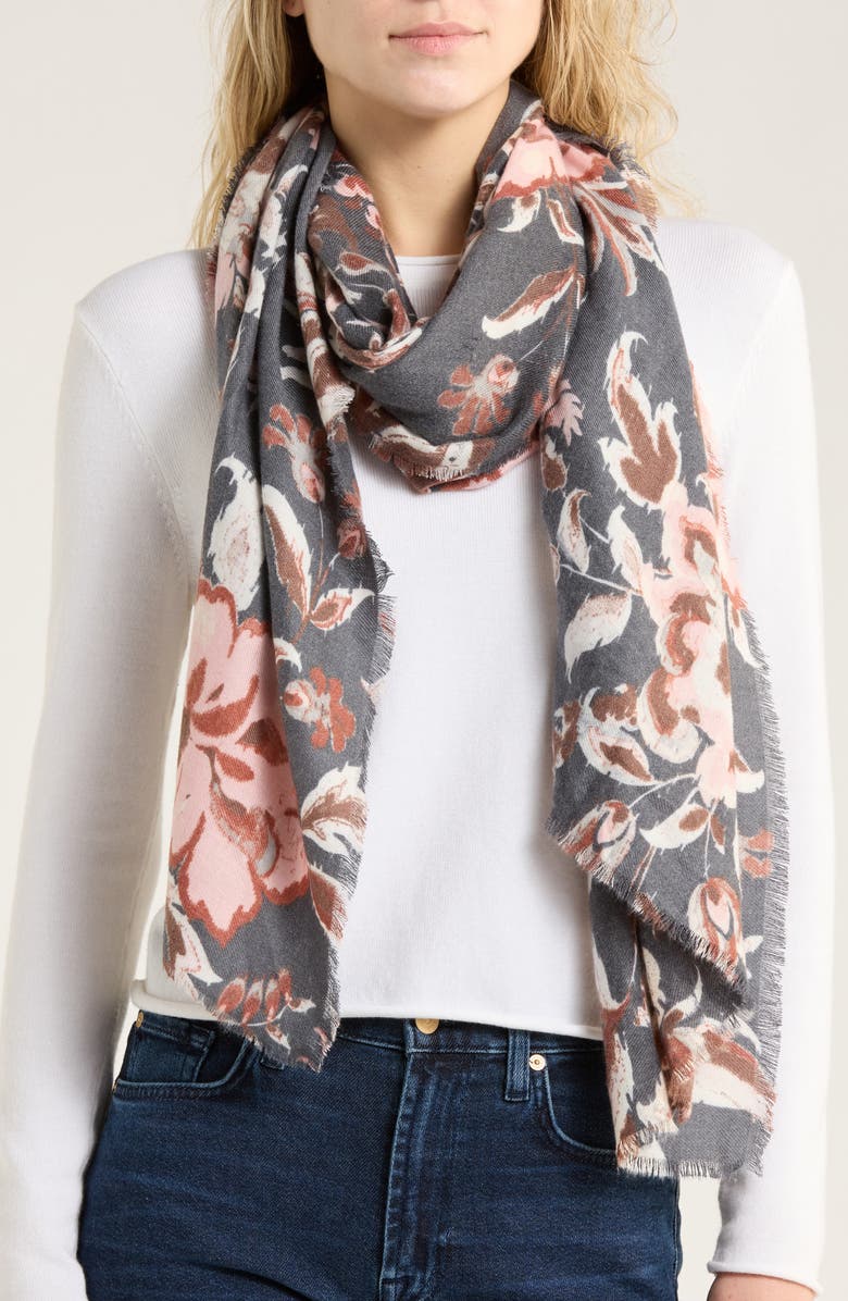 Vince Camuto Floral Soft Wrap Scarf, Main, color, Black/ Brown